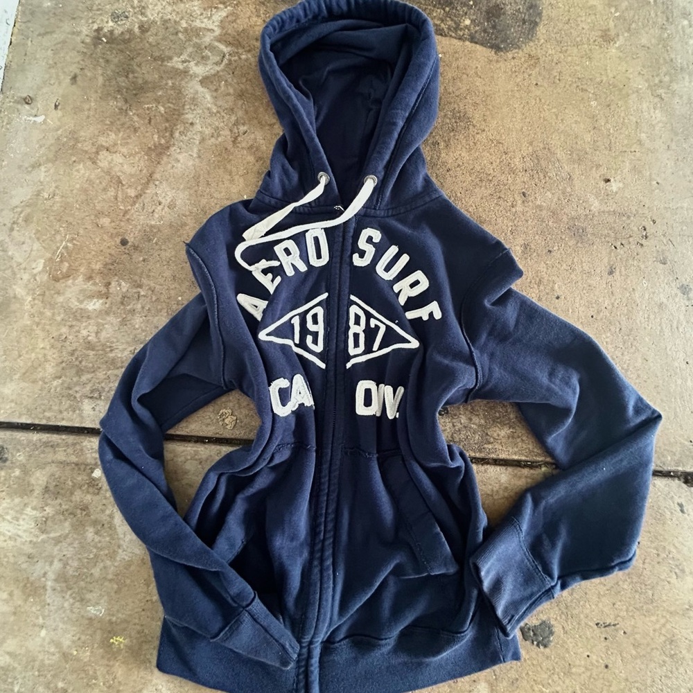 Y2K 2010s Aeropostale Navy Blue Zip-Up Hoodie
